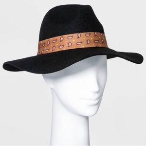 Wide Brim Fedora Hat w/ Scarf Band - A New Day Black 💯% Wool (Adjustable)